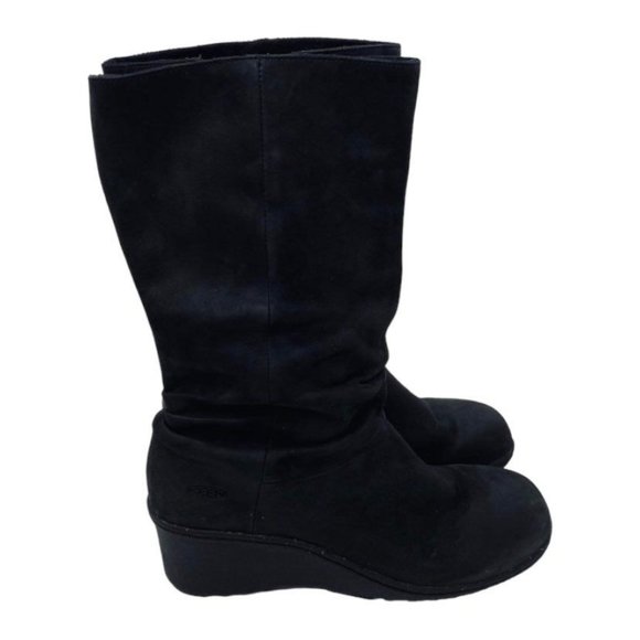 Keen Akita Size 11 Leather Slouch Wedge Boots Mid Calf Pull On Round Toe Comfort - Picture 3 of 12